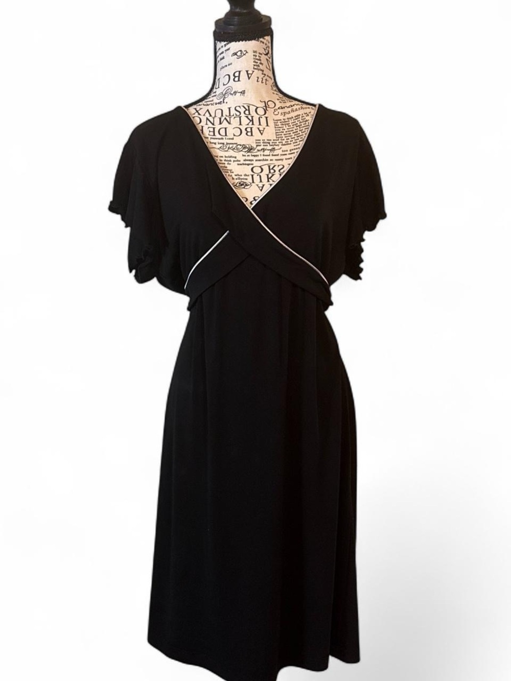 Giorgio Fiorlini Black Midi Wrap Dress with Contrast Trim